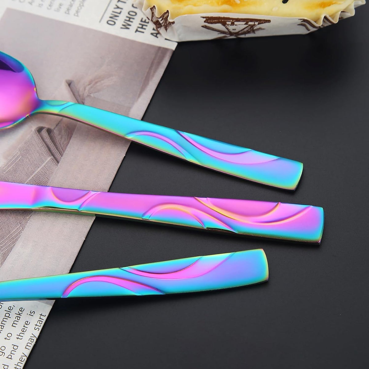 Rainbow Stainless Steel Flatware Set for 6, Ergonomic Silverware Set with Fork Spoon Knife, 30-piece Colorful Cutlery Tableware Set - Dishwasher Safe