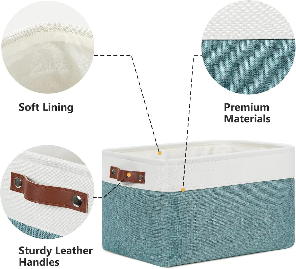 DULLEMELO Storage Baskets for Shelves, Fabric Collapsible Rectangular Storage Bins for Shelves, Closets, Nursery, Home, Office, Empty Gift Baskets (4-Pack-15"*11"*9.5", White&Deep Green)
