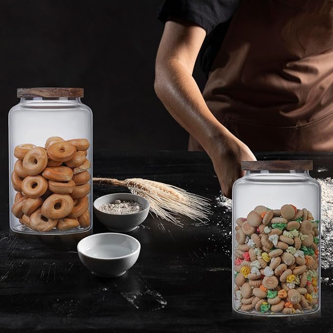 Glass Storage Jar with Lids Thicken Glass Coffee Canister Borosilicate Glass Food Containers for Spice Ground Nut Pasta Sugar Candy Tea (2800ml/94oz-2 PACK(No spoon))