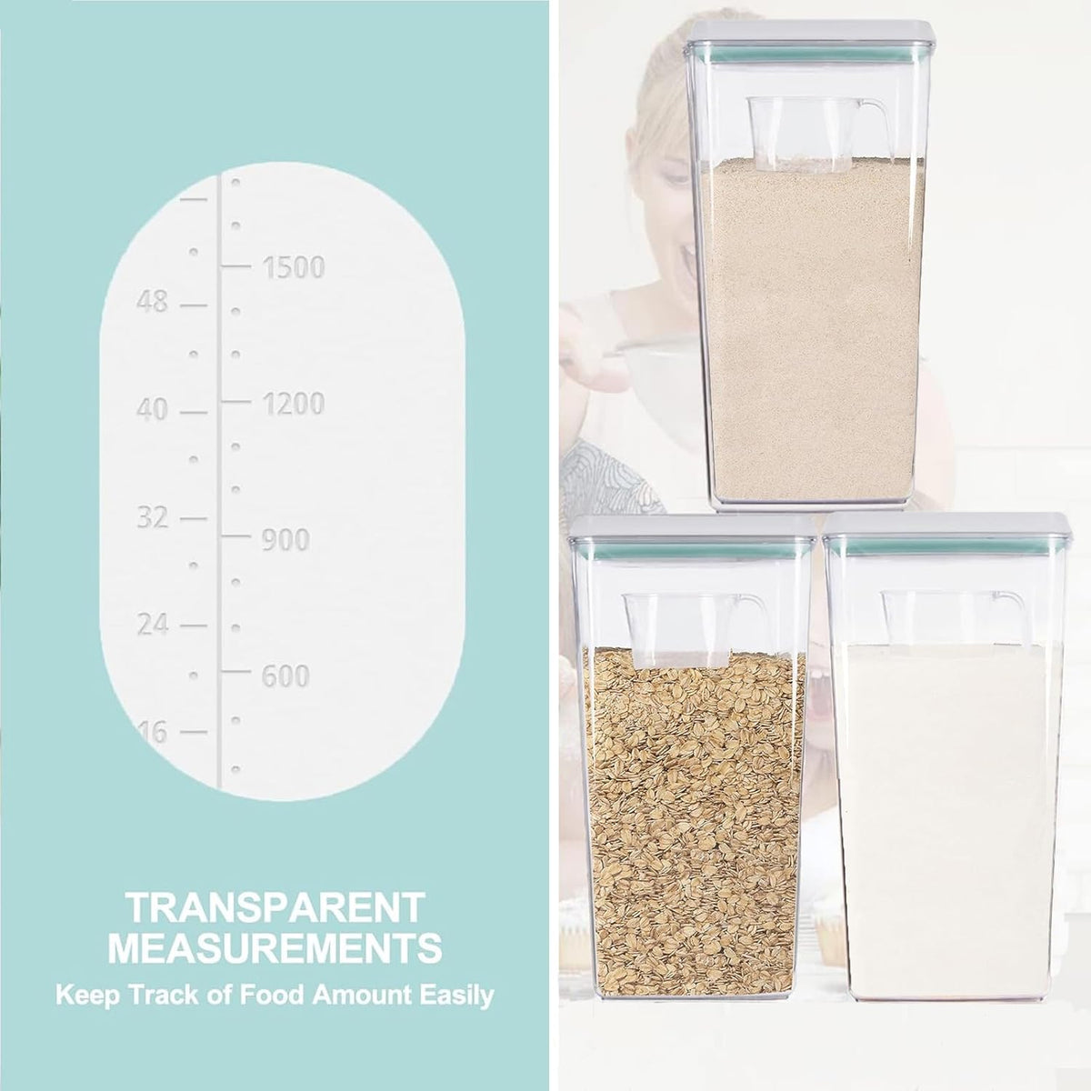 Pop Containers with Lids - Stackable Airtight Food Storage, Kitchen Pantry Storage Containers for Snacks Candy Salt Herbs Spices BPA-Free (3300ML*3)