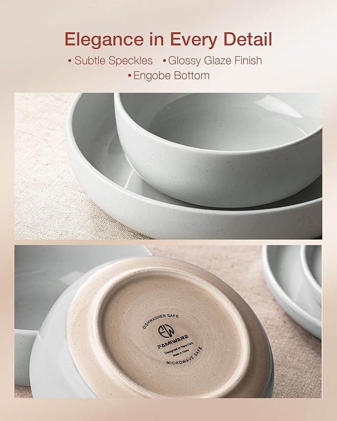 Famiware Milkyway Dinnerware Sets, 24 Piece Dish Set, Plates and Bowls Sets for 8, Light Gray