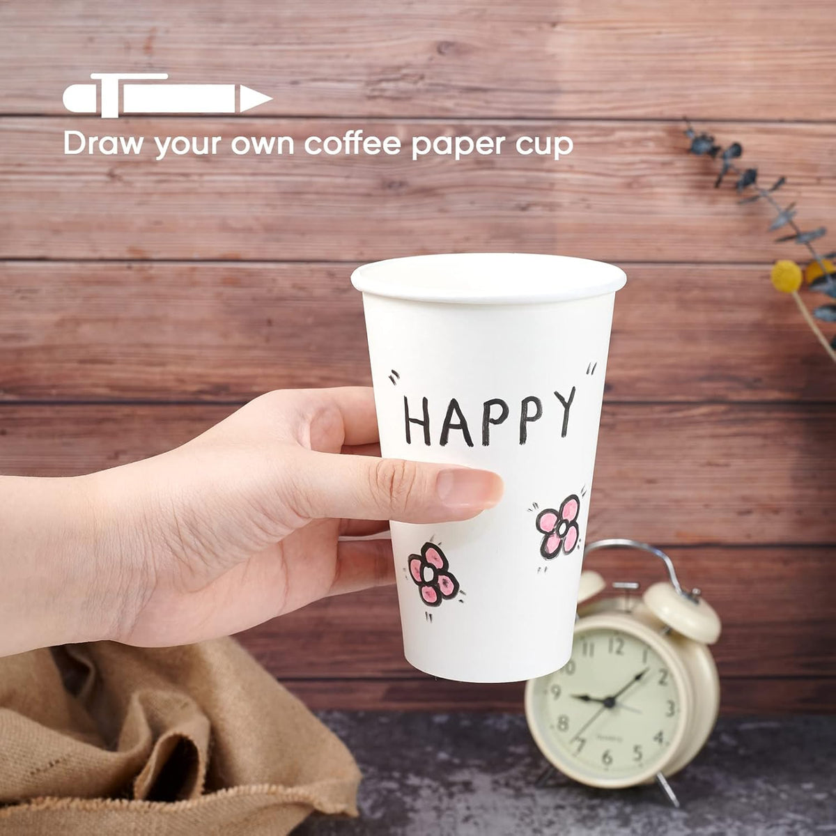 LITOPAK 210 Pack 16 oz Disposable Paper Coffee Cup, Hot/Cold Beverage Drinking Cups for Water, White Paper Hot Coffee Cups, Suitable for Party, Picnic, Travel, and Events