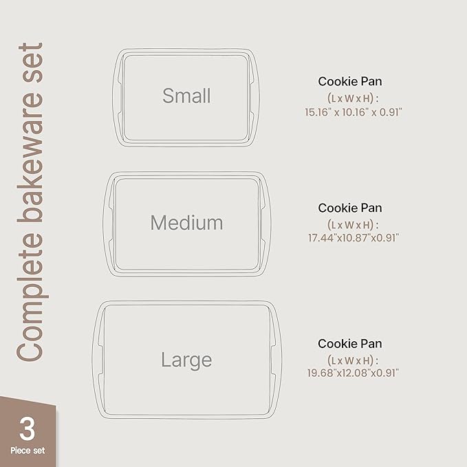 Bakken Swiss Cookie Sheet 3 Piece Set - Non-Stick, Stackable Baking Pans, White marble Deluxe Ceramic Coating – Dishwasher Safe - for Home Baking