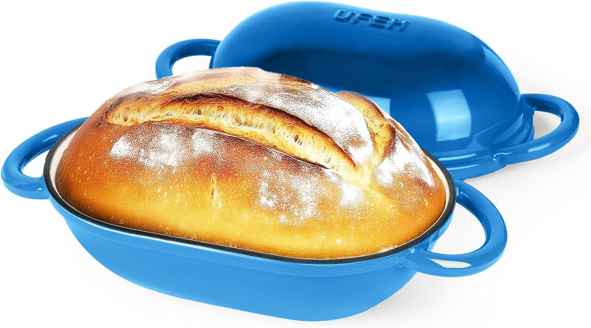Dutch Oven for Bread Baking – Premium Cast Iron Pot with Lid – Perfect for Sourdough, Artisan Loaves & No-Knead Bread – 2 QT / 1.9L (Enameled, Round, Oven & Stovetop Safe), Blue