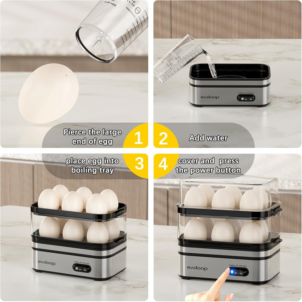 Rapid Egg Cooker Electric 12 Eggs Capacity, Soft, Medium, Hard Boiled, Poached, Omelet Maker Egg Poacher & Vegetable Steamer, BPA Free Tray