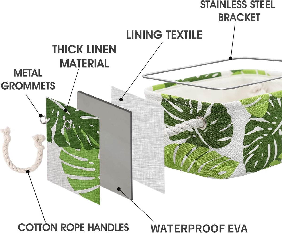Organization and Storage Basket for Shelves - Small 6 Pack Fabric Storage Bin Collapsible Baskets for Organizing with Handle for Cloth Decorative Laundry Canvas (Banana Leaf 12x8x5.2 inch)