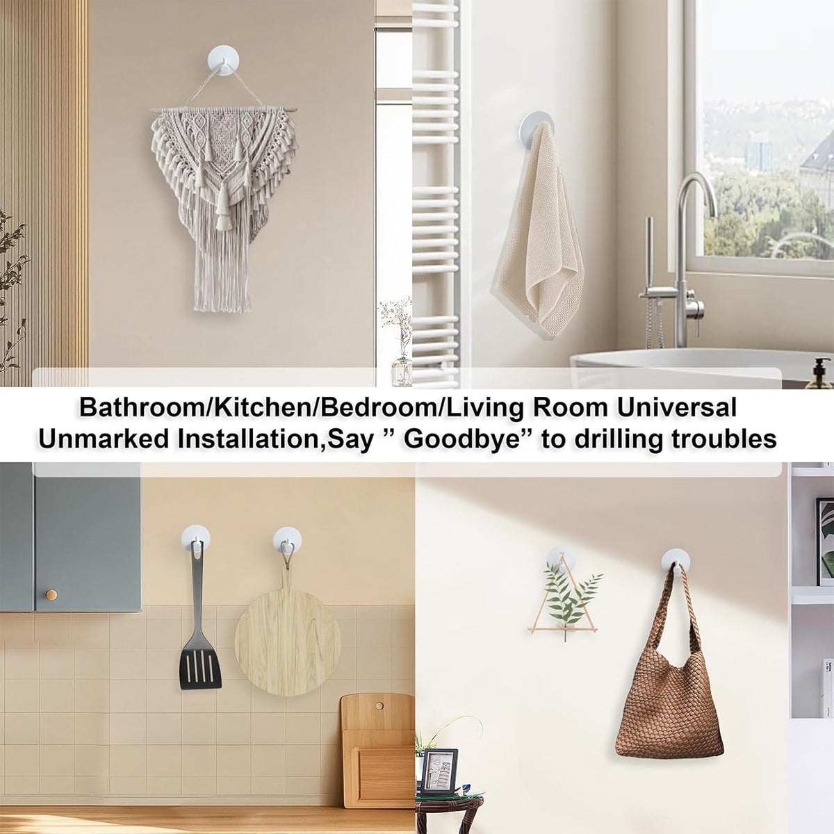 Aluminum Wall Hooks, No Drill Damage-Free Adhesive Hook, Product for Hanging Heavy Duty for Bathroom Kitchen Home (Single Round White Hook, 4)