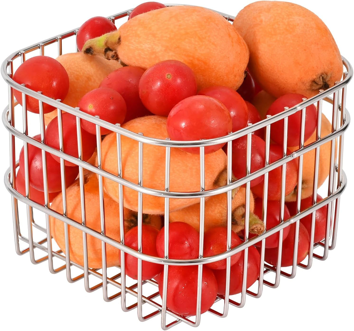 304 Stainless Steel Wire Mesh Fruit Basket Colander, 1.5L Countertop Storage Organizer for Fruits, Vegetables, Snacks.5.12 x 5.12 x 3.94 in (13cm,Rounded Square)