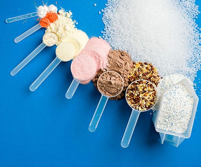 Plastic Measuring Scoop, (5 cc | 1 teaspoon | 5 mL) Long Handle Spoons for Powders, Granules, Coffee, Pet Food, Baking Supplies, Protein and Other Dry Goods, BPA Free (Set of 3)
