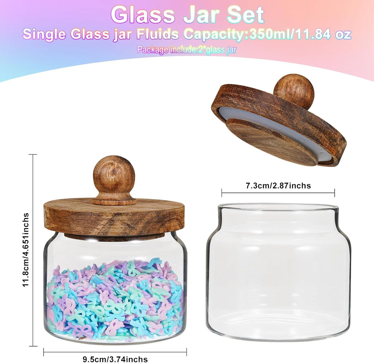 Glass Spice Jar Coffee Sugar Container Airtight Glass Jar Food Storage Canisters Bottle for Kitchen Seasoning Tea Herb Overnight Oats Bar Parfait Snacks (2 * 350ml(11.84oz))