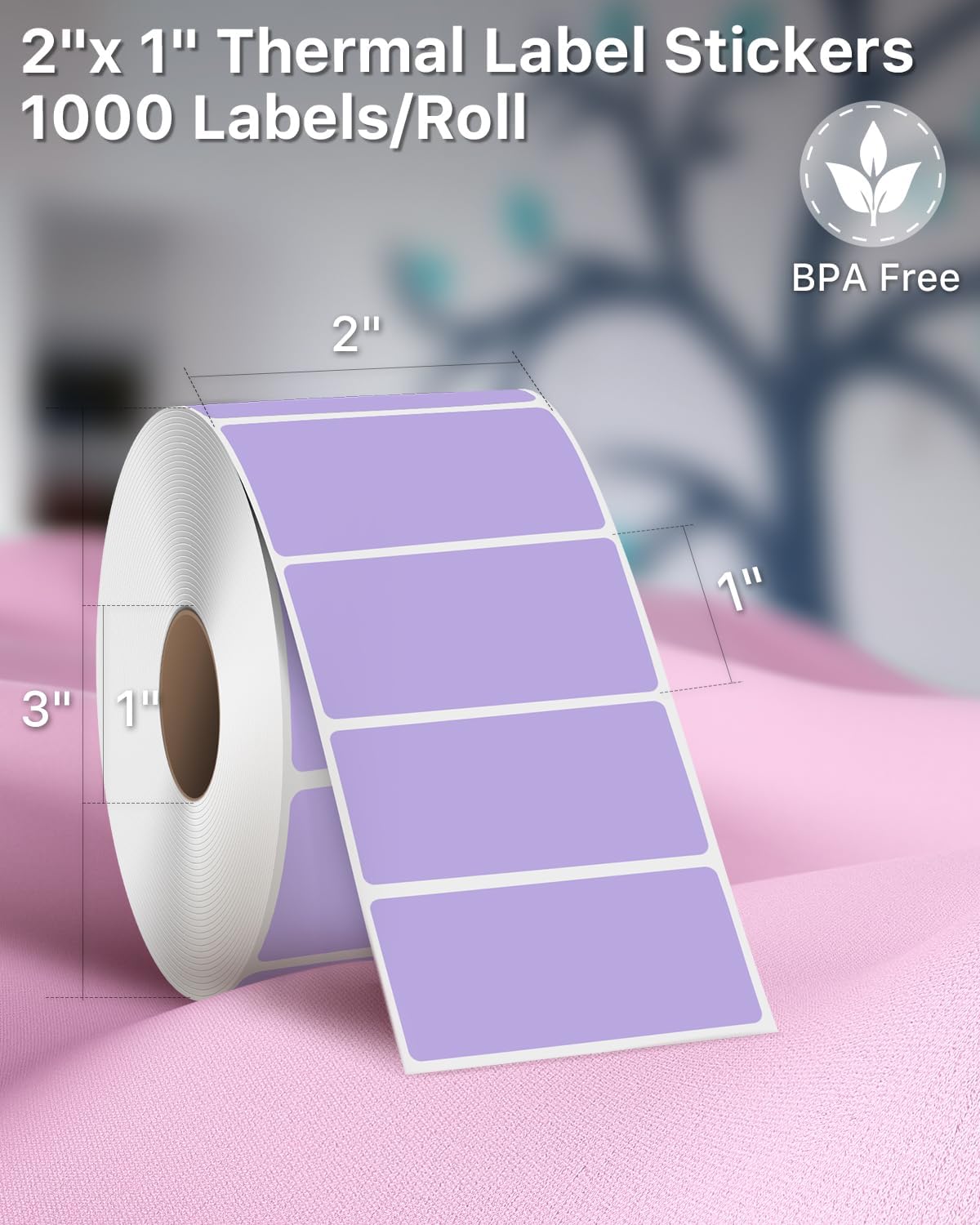 iEager 2x1 Inch Thermal Labels, Purple Rectangle Thermal Printer Stickers, Durable Shipping Label Printer Sticker for Barcode, Name, Address, 1000 Labels/Roll