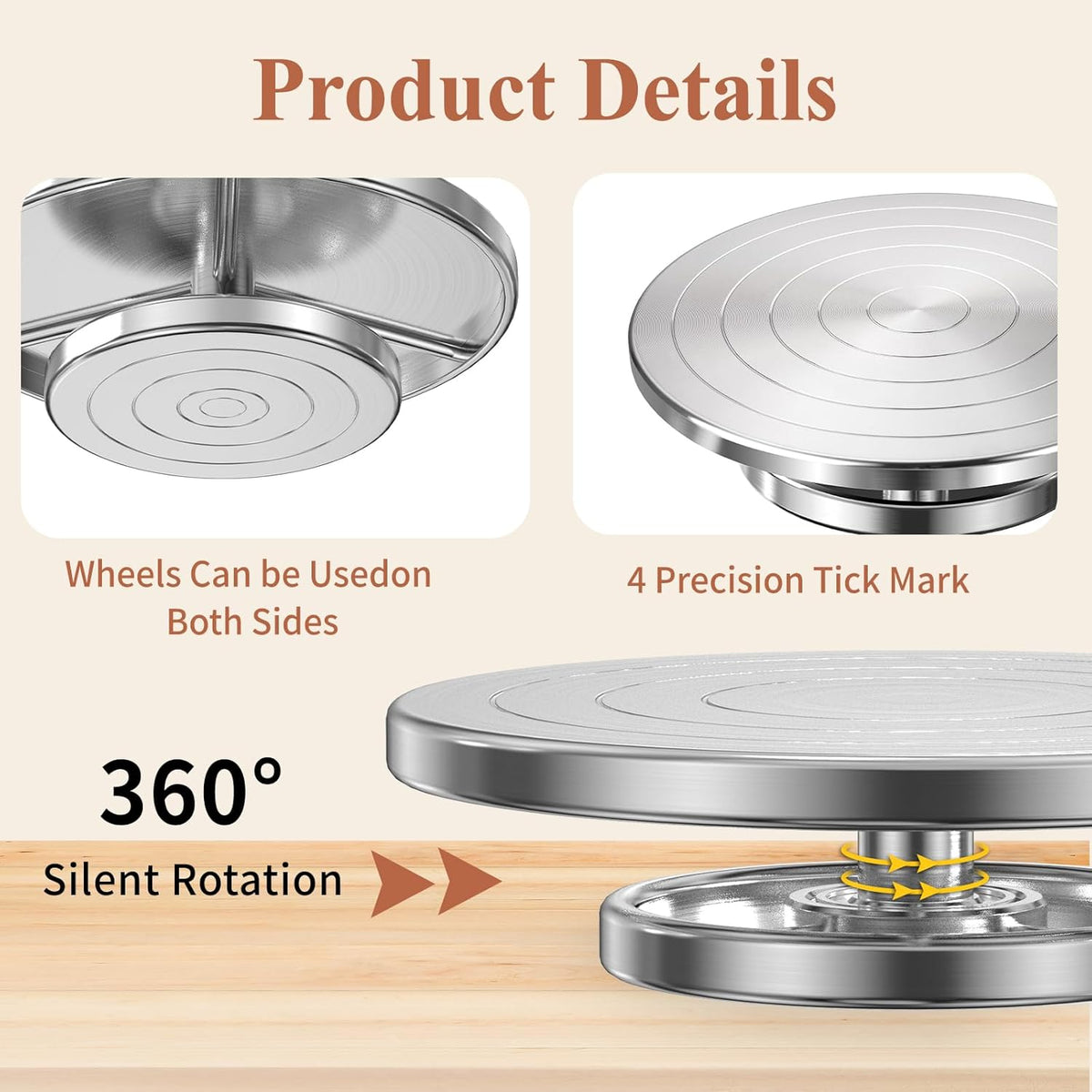 Yncotte 12 Inch Banding Wheel, Double-Sided Pottery Wheel Turnable Aluminium Alloy Heavy Duty Metal Sculpting Wheel with Ball Bearings for Ceramics Clay Model Making Cake Decor Paint Spraying Display