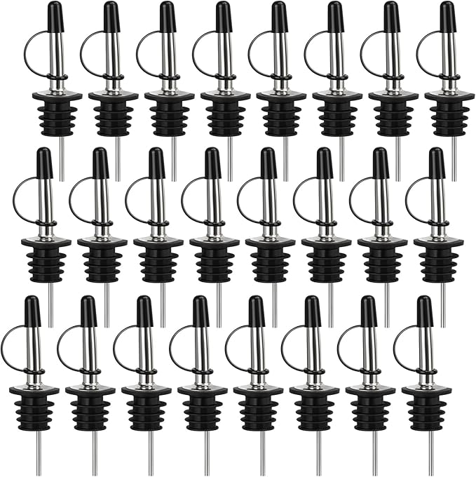 24 Pack Liquor Pour Spout, Stainless Steel Classic Bottle Pourers with Rubber Dust Cap, Speed Wine Bottle Pourer for Liquor Bottle, Oil Bottles
