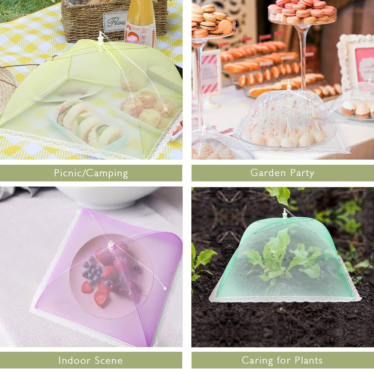 7 Pack Colorful Food Covers Food Tent for Outside Mesh to Keep Bugs away, Reusable Collapsible Food Nets(40x24*1,17x17*2,14x14*2,12x12*2) including Carry Bag,Ideal for Picnic Party BBQ Wedding Fruit