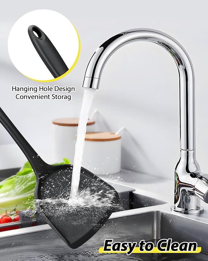 4 Pcs Silicone Kitchen Utensils Set, Wok Spatulas-Slotted Turner-Cooking Spoon-Slotted Spoon, Nonstick BPA Free High Heat Resistant Cooking Utensils for Frying, Mixing, Serving, Draining, Stirring