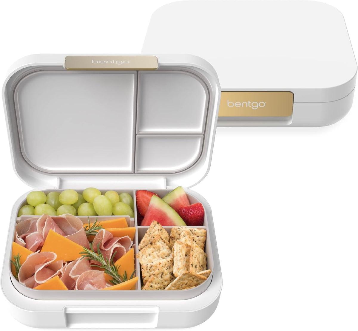 Bentgo Modern - Adult & Teen Bento Lunch Box; 3-4 Compartments, Leak-Resistant, 5.5 Cup Capacity/44 fl oz, Improved Locking Clips, Reusable, BPA-Free, Dishwasher/Microwave Safe Tray (White)