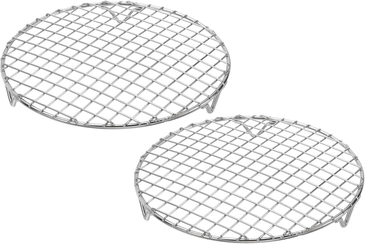 uxcell 2 Pcs Round Cooking Rack with Legs, Dia 7.9 Inch 304 Stainless Steel Barbecue Grill for Cooking Baking Barbecue Air Fryer Racks, Silver