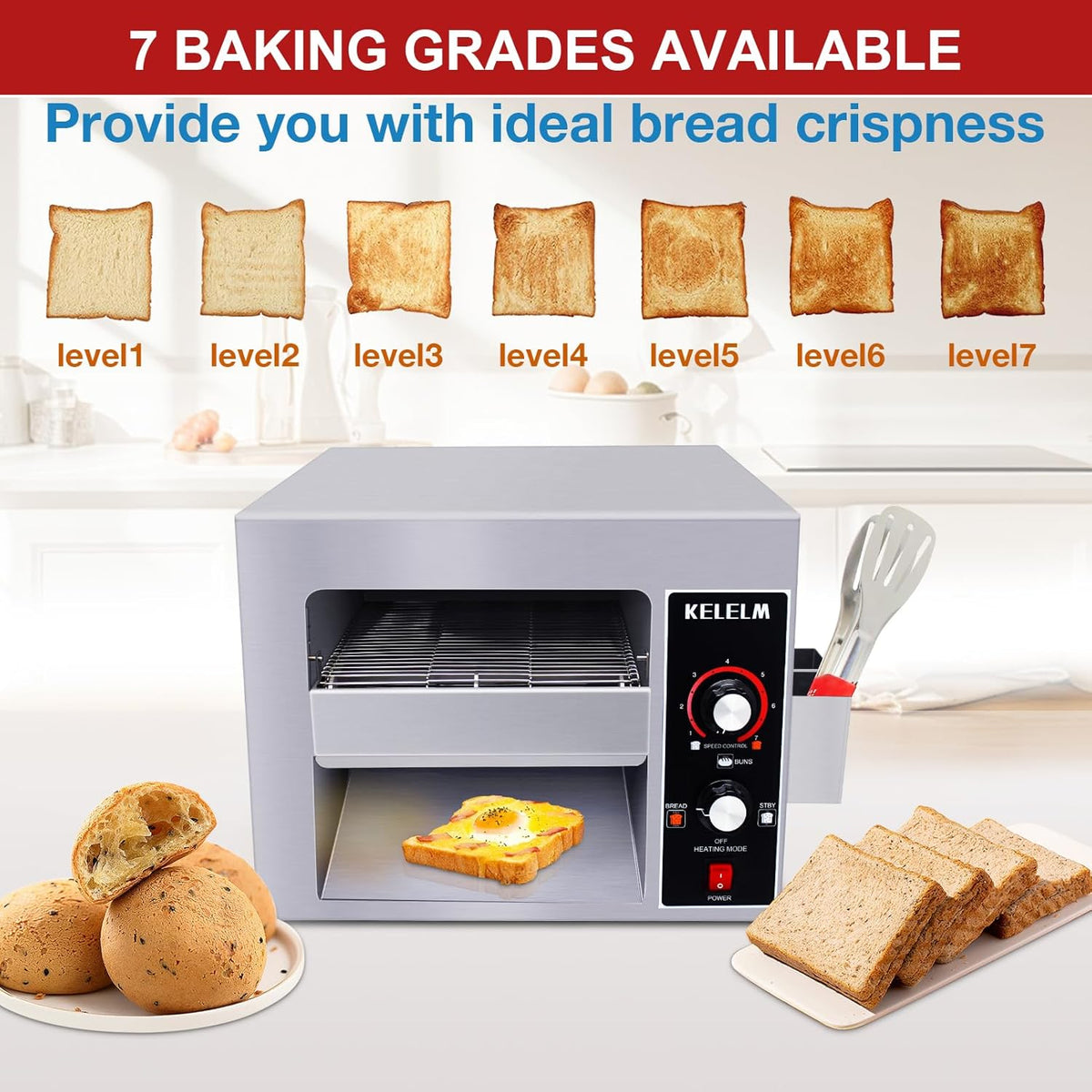 Conveyor Toaster,Commercial Toaster, Heavy Duty Restaurant 300 Slices for Bread Bun Bagel Baked Food,1.9KW