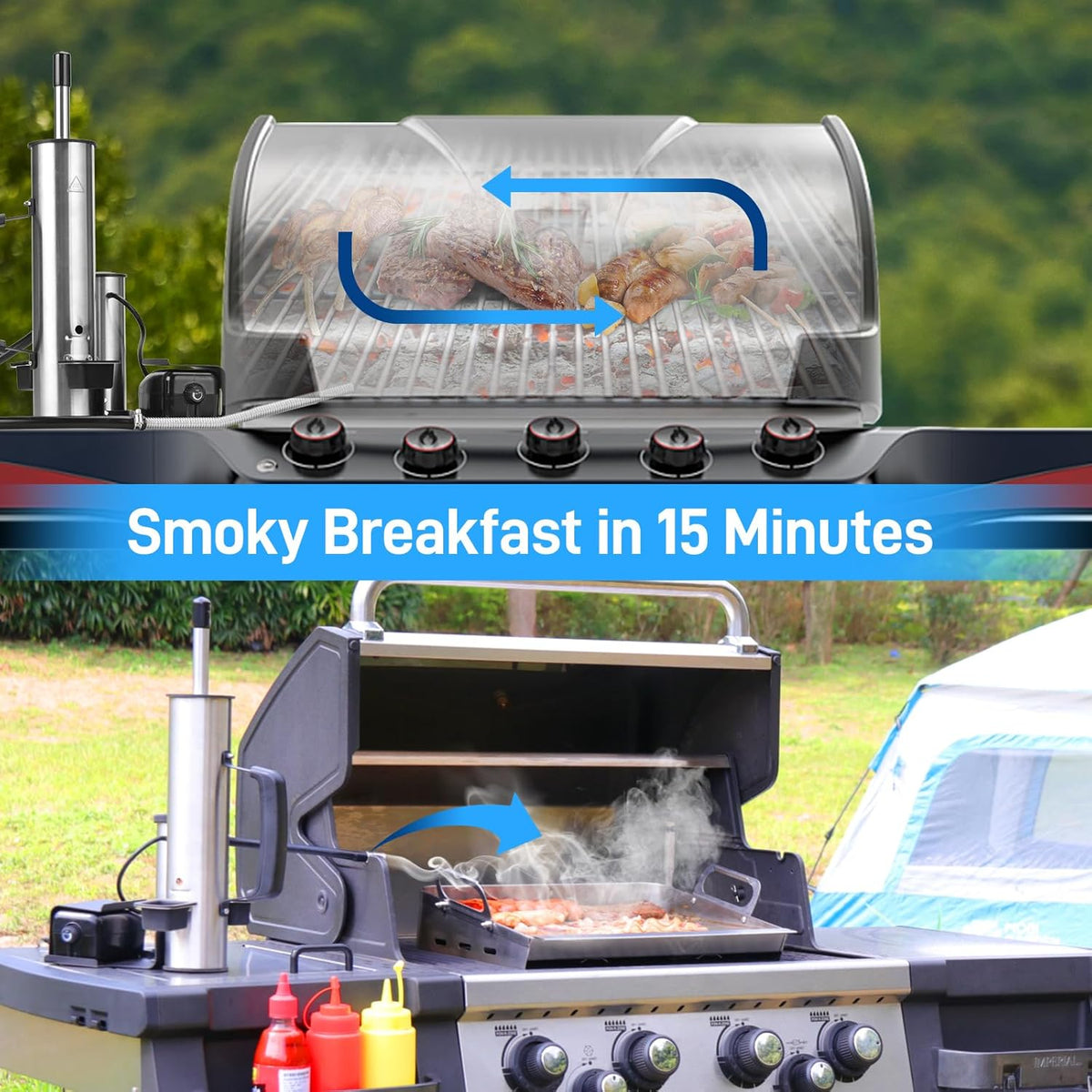 Outdoor Smoke Generator, Stainless Steel Electric Smoker, Smoke Tube for Pellet Smoker, Hot/Cold Smokers with Adjustable Smokes Volume Air Pump, Perfect for Cold Smoking Cheese, Birthday Gifts for Men