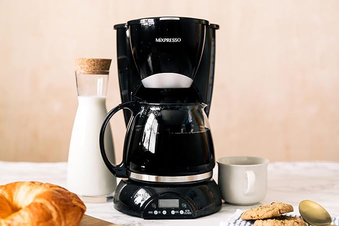 Mixpresso 8-Cup Drip Coffee Maker Programmable, Coffee Pot Machine Including Reusable & Removable Coffee Filter, Black Electric Coffee Maker
