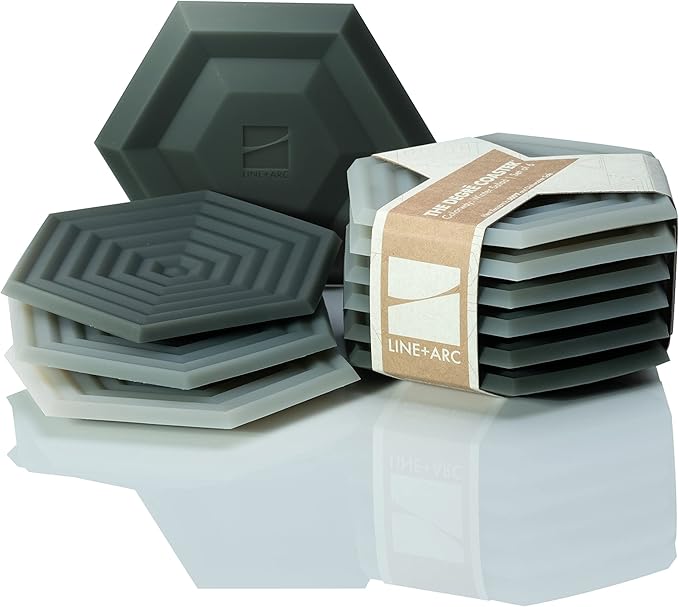 LINE+ARC Extra Thick Silicone Coasters (As Seen in NYTimes WireCutter) Waterproof Anti-Stain Heat-Safe Dishwasher-Safe Degrē Coasters (Set of 6, Winter Salad) Outdoor Rubber Mid-Century Modern