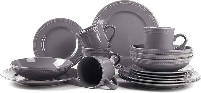 Pearl Dots Stoneware Dinnerware (16pc Set, Grey)