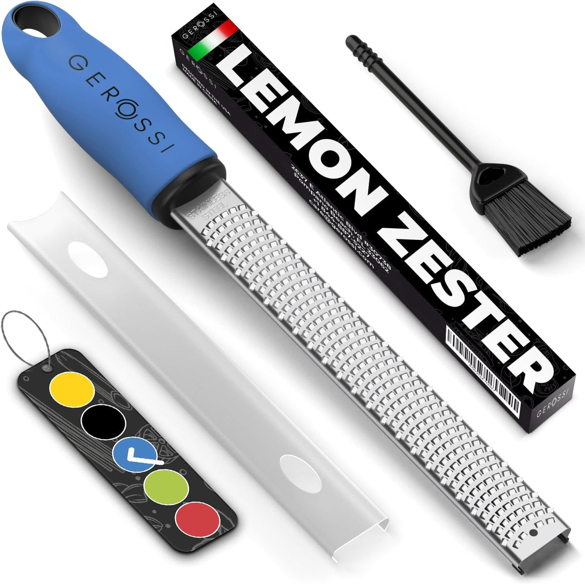 Stainless Steel Cheese Grater & Lemon Zester w/Extra Sharp Blade - Perfect for Lemon, Parmesan, Garlic, Chocolate - Spice Up any Dish in Seconds w/Your Premium Citrus Hand Grater with Handle - Blue
