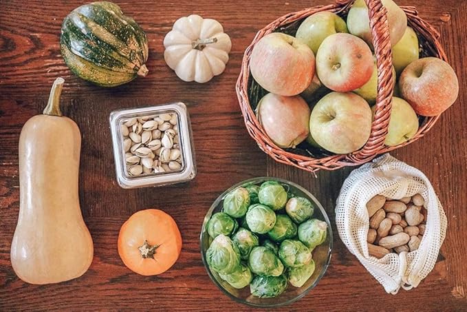 Reusable Mesh Produce Bags - 8 Pack, 100% Organic Cotton Reusable Net Vegetable Bags - Environment-friendly & Washable Fruit, Vegetable & Produce Sacks (2 X Large, 2 Large, 2 Medium, 2 Small)