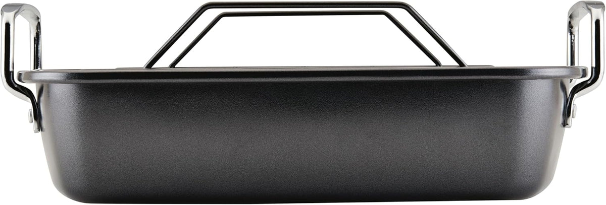 Circulon Ultra Lasting Nonstick Roaster/Roasting Pan with Easy Serve Rack, 17 Inch x 13 Inch, Black