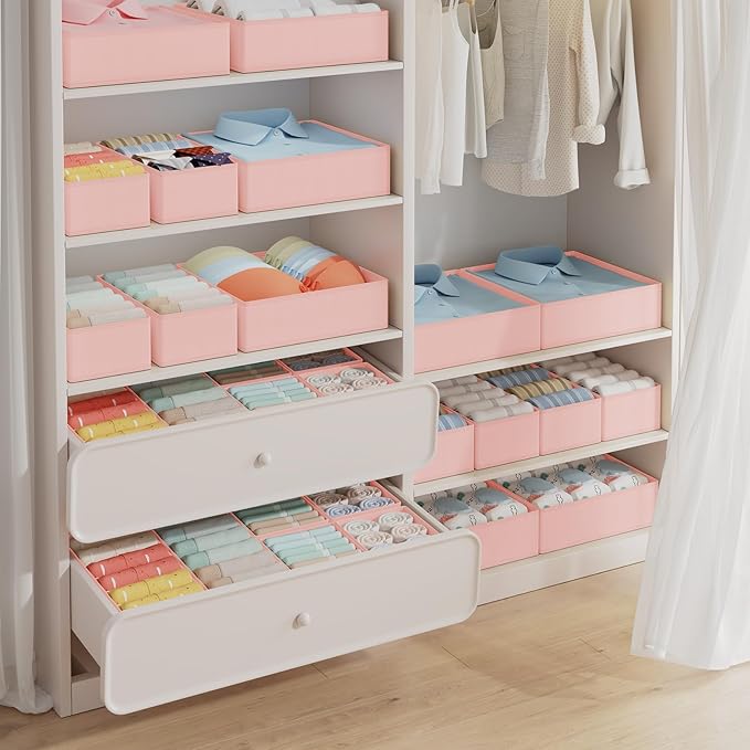 DIMJ Drawer Organizer Clothes Storage- 18 Pack Baby Dresser Organizer for Nursery, Foldable Closet Drawer Organizer Bins for Bedroom Organization, Fabric Storage Dividers for Socks, Underwears, Bras