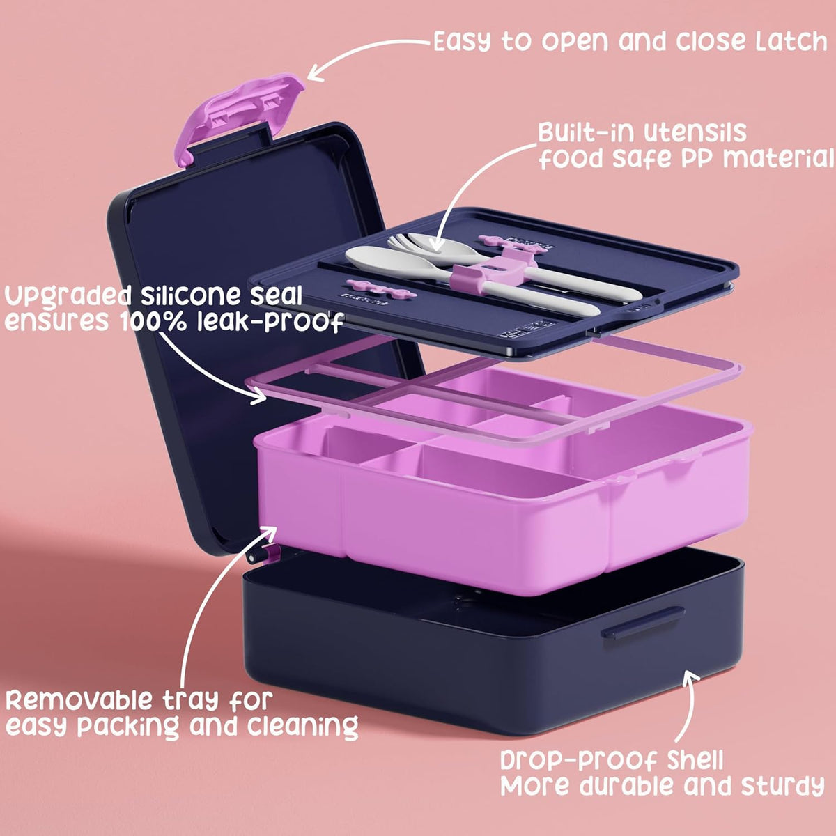 Fimibuke Kids Bento Lunch Box with 4 Compartments, Insulated lunch Bag, Stainless Steel Insulated Water Bottle, Ice Pack & Utensils Set, Birthday Gifts for Ages 3-12 Back to School Toddler Girls Boys