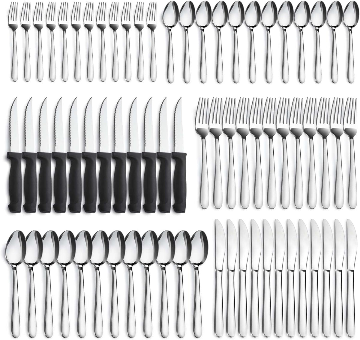 Pleafind 72-Pieces Silverware Set for 12, Flatware Set with Steak Knives, Stainless Steel Cutlery Set, Include Forks Spoons and Knives Set, Dishwasher Safe Utensil Sets for Home Restaurant