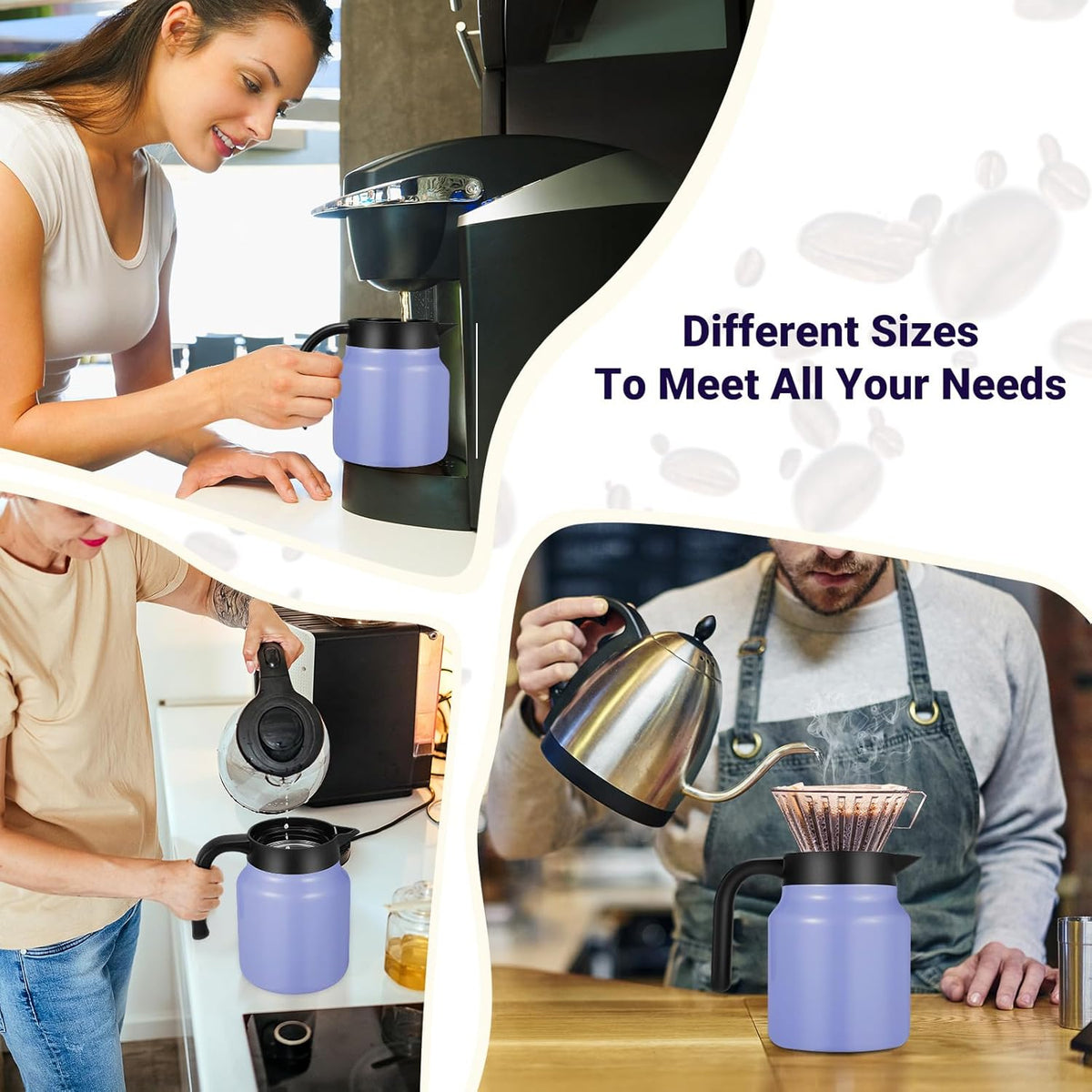 34Oz Thermal Coffee Carafe for Hot/Cold, Stainless Steel Thermos Carafes for Hot Liquids, Dustproof Insulated Hot Water Carafe for Party/Home,Violet