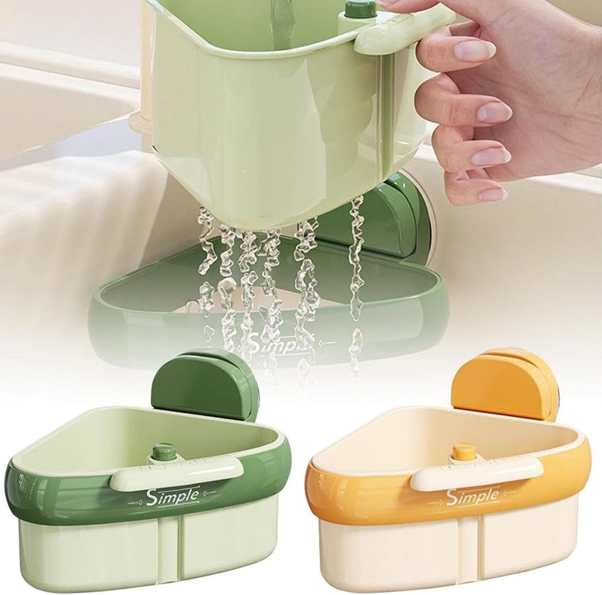 Suction Cup Sink Corner Rack, Curetoaway Corner Sink Strainer, Sink Trash Catcher, Plastic Triangular Baskets Corner Hanging, Rust Resistant, for Kitchen Food Waste (1Pcs Yellow)