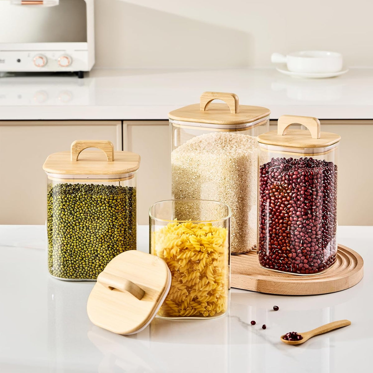 Sweejar 4 qt Large Jars with Bamboo Lids, 1 Gallon Glass Candy Jar with Lid, Sugar/Flour Storage Containers, 128 oz Big Glass Canisters with Airtight Lid, 1 Pack