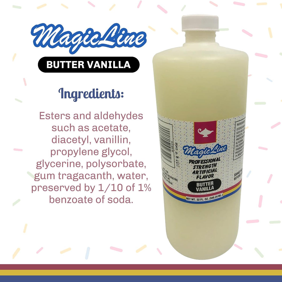 Magic Line Butter Vanilla Flavoring Oil for Baking - Replaces Vanilla Flavor Extracts (32 Ounces)