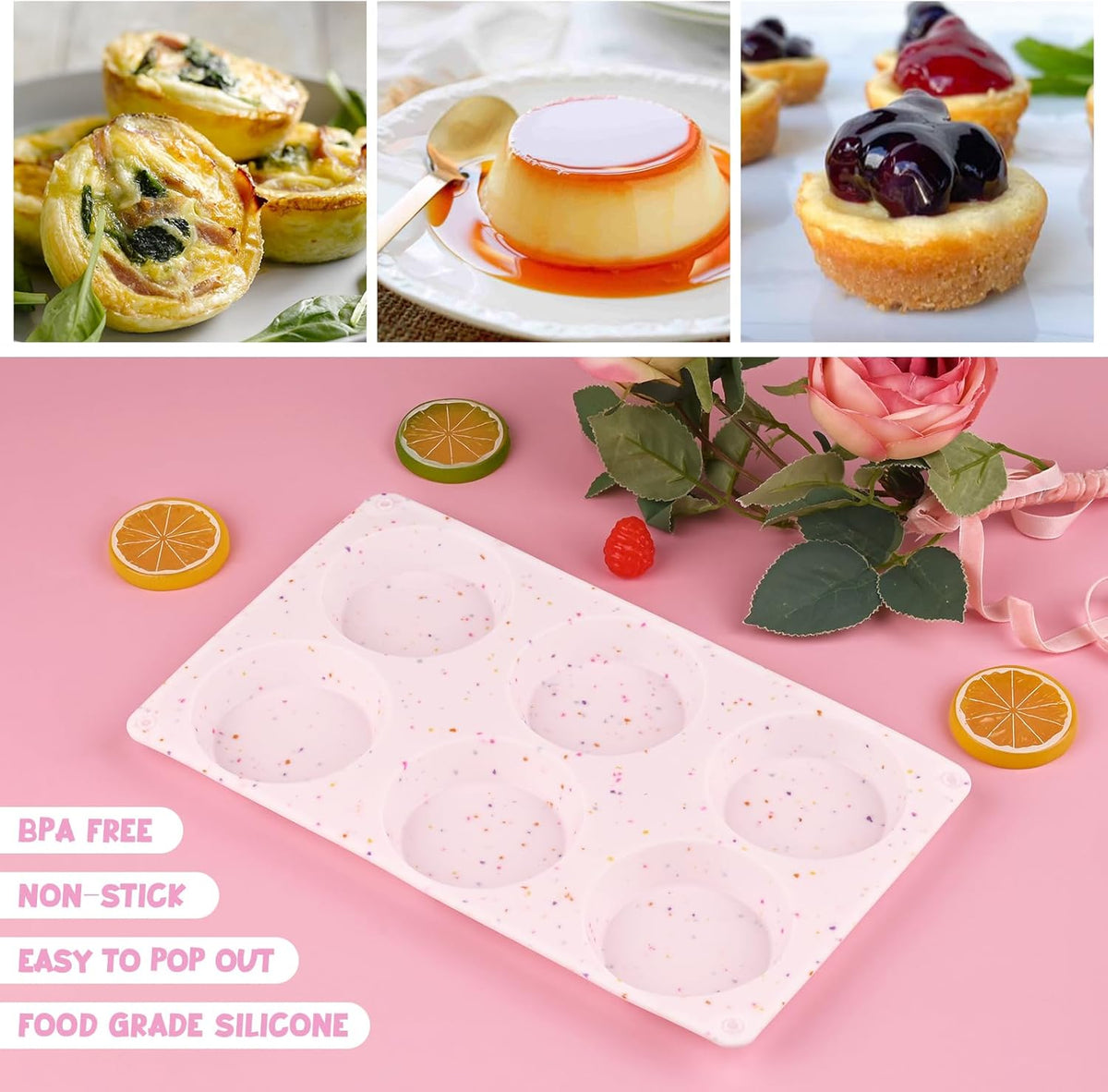 Sakolla 2 Pack Muffin Top Pans, Silicone Egg Molds for Breakfast Sandwiches 3 Inch Round Baking Pan for English Muffins, Egg Bites, Hamburger Bun, Corn Bread, Whoopie Pies, Tarts