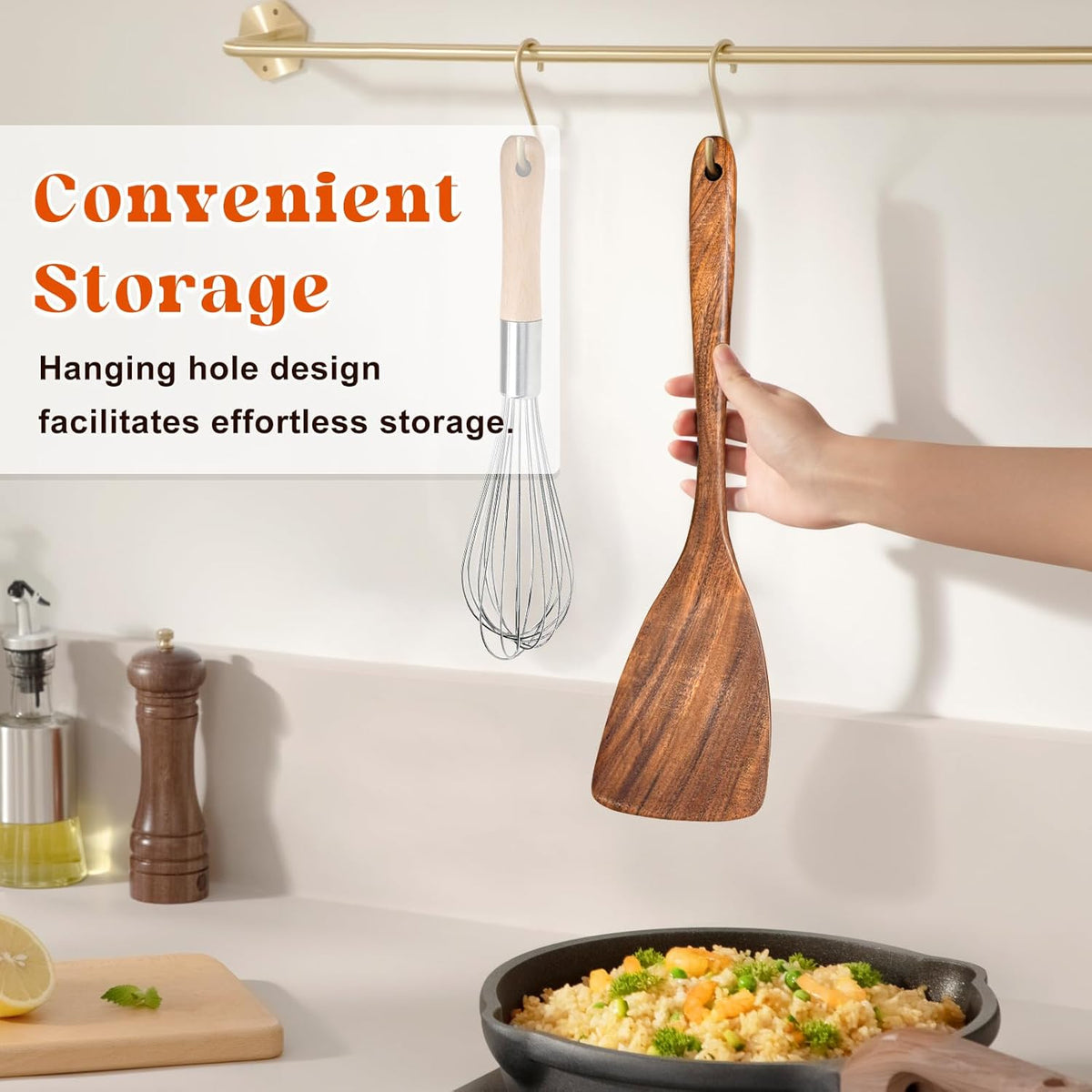 Wooden Spatula for Cooking, Acacia Wood Flat Frying Spatulas, Long Handle Spatula Turner for Non Stick Pans, Non-Scratch, Wooden Kitchen Utensils for Cooking, Frying, Baking