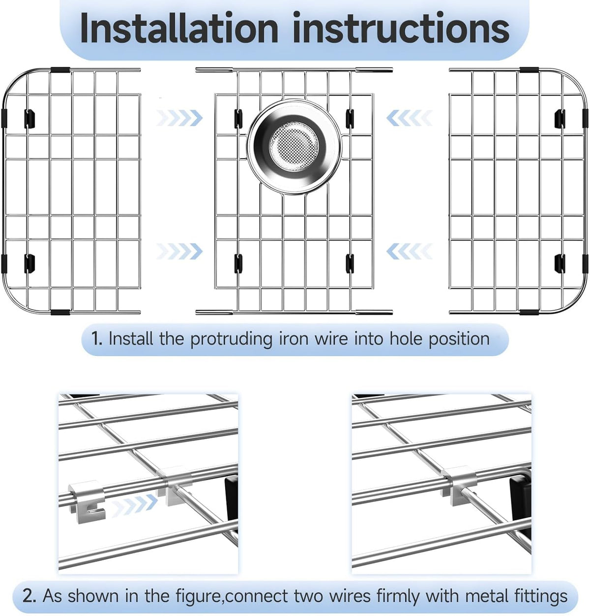 27.5’’ x 13.5’’ Stainless Steel Sink Protector, Sink Protectors for Kitchen Sink, Sink Grid, Sink Grate for Bottom with Rear Drain, Metal Sink Rack for Bottom of Sink with Corner Radius