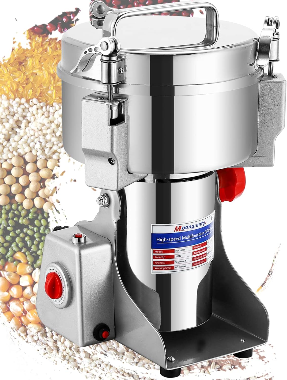 Moongiantgo 2000g Grain Mill Grinder Commercial Spice Grinder 3000W Stainless Steel Electric Pulverizer Dry Grinding Machine for Wheat Corn Rice Pepper Herbs Coffee Beans (2000g Swing, 110V)