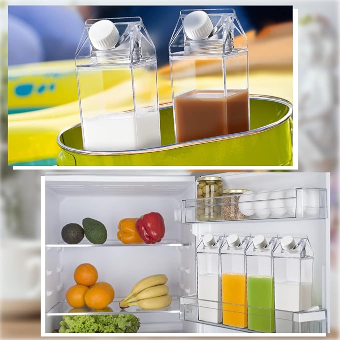 CHENGU Clear Milk Carton Water Bottle 1000 ml/ 34 Oz Portable Container Reusable Cute Plastic Milk Bottles for Juice Tea Jug Travel Camping Climbing Sports Outdoor Activities Drinking(6 Pieces)