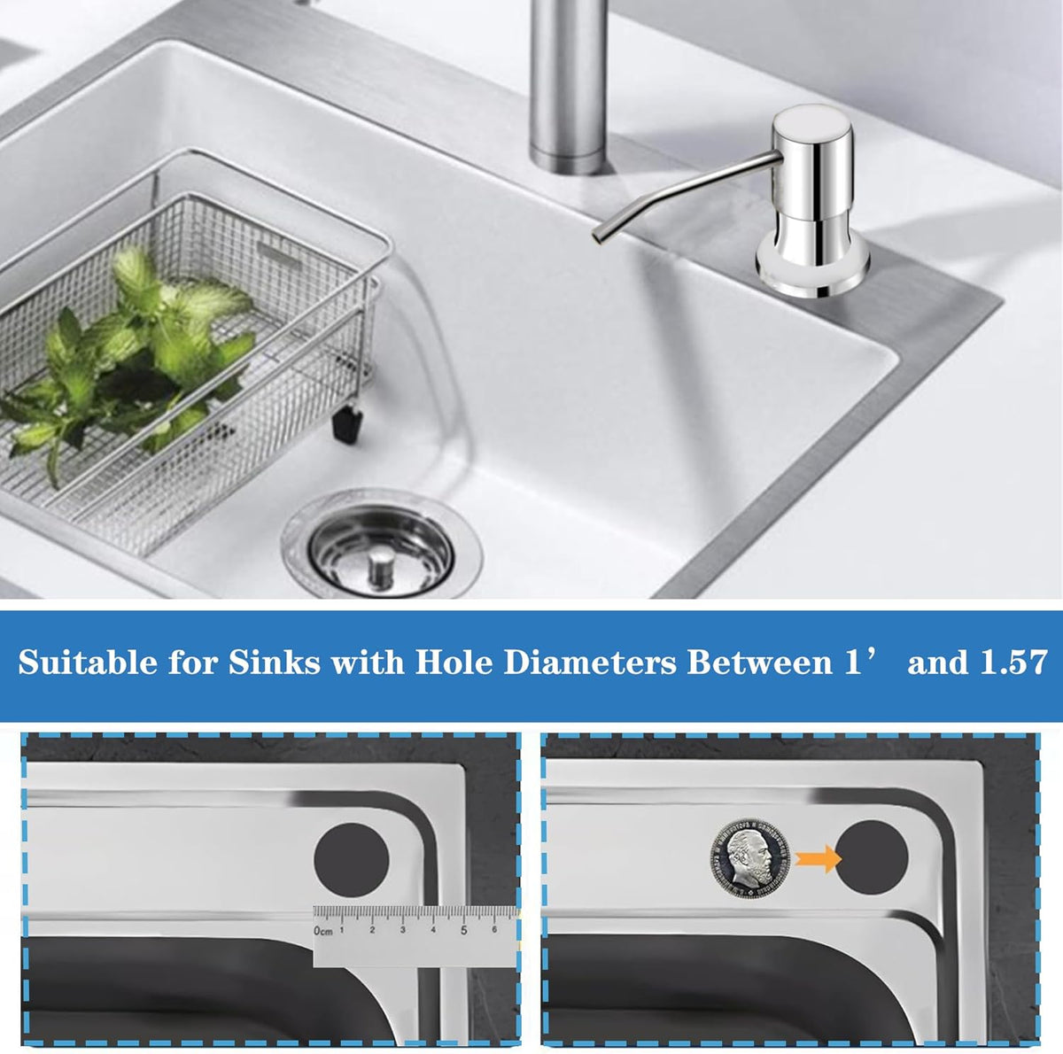 Ouest Dish Soap Dispenser for Kitchen Under Built-in Soap Dispenser Pump Bathroom with 300ML Bottle Electroplated