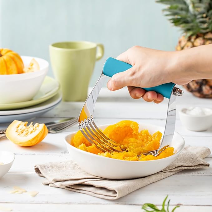 Spring Chef Large Dough Blender for Baking, Heavy Duty Dough Cutter Tool, Stainless Steel Puff Pastry Cutter Tool with Sharp Blades, Dishwasher Safe Manual Pastry Blender for Easy Mixing - Teal