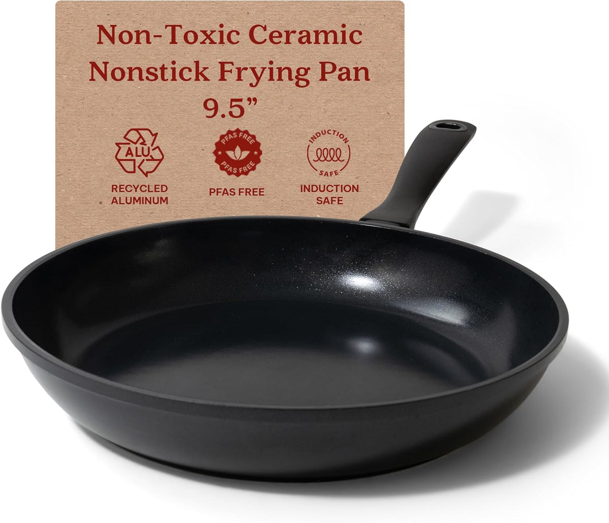 Alva Energy 9.5″ Ceramic Frying Pan – Non-Toxic, PFAS/PTFE-Free Skillet – Induction & Oven Safe, Lightweight with Stay-Cool Handle – Nonstick, Scratch-Resistant, Dishwasher Safe