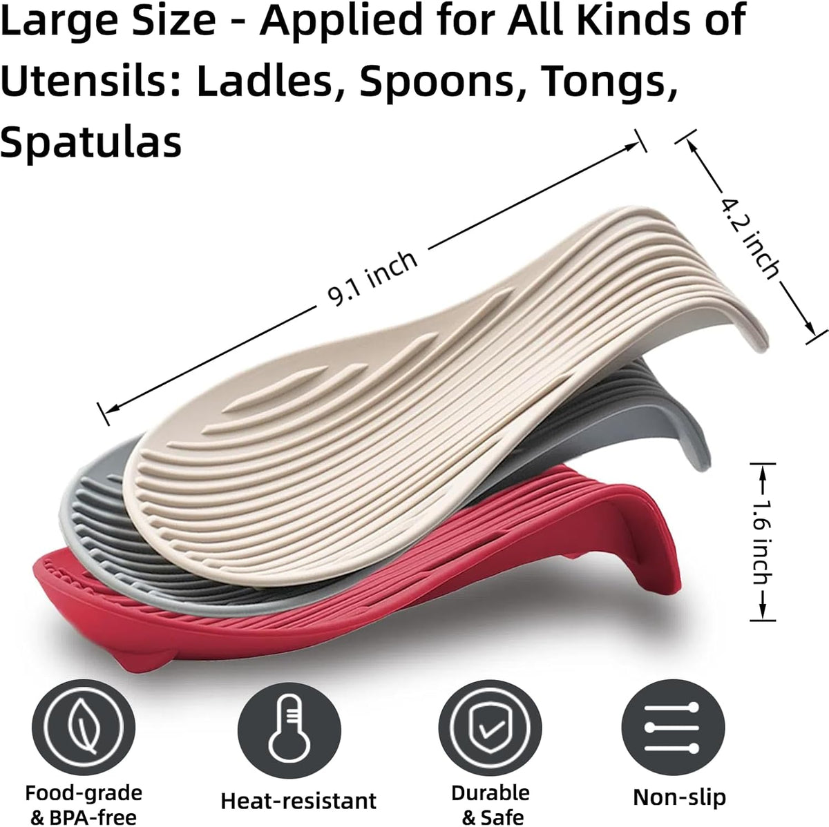 Silicone "Deck Chair" Large Heat-resistant Spoon Rest for Stove Top/Countertop, Reusable Kitchen Cooking Utensil Holder for Spatulas, Ladles, etc., Dishwasher Safe, 9.1 * 4.2 * 1.6in (Khaki)