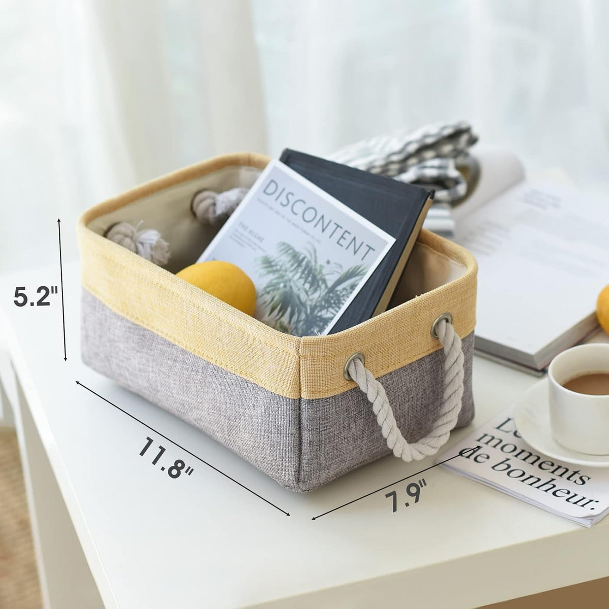TcaFmac Organization and Storage Bins for Shelves - Small 6 Pack 12x8x5.2 inch Collapsible Storage Basket for Organizing, Fabric Storage Cubes for Gifts Empty for Toy Books (Gold & Grey)