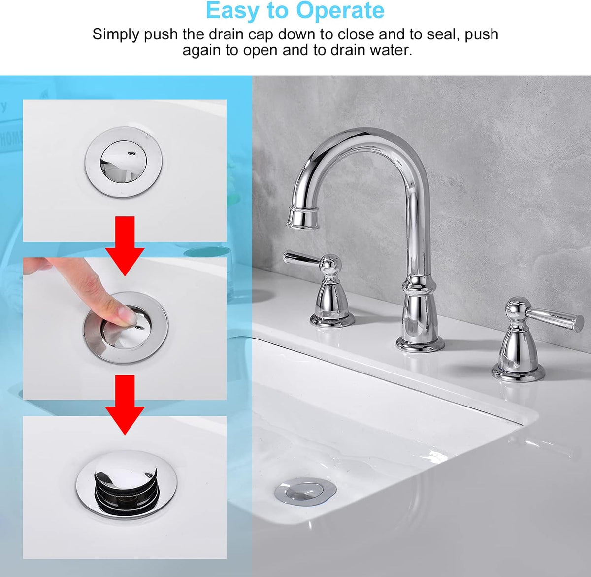 CREA Bathroom Sink Drain Chrome, Sink Stopper Pop Up Drain for Bathroom Vanity Kitchen Sink with Overflow
