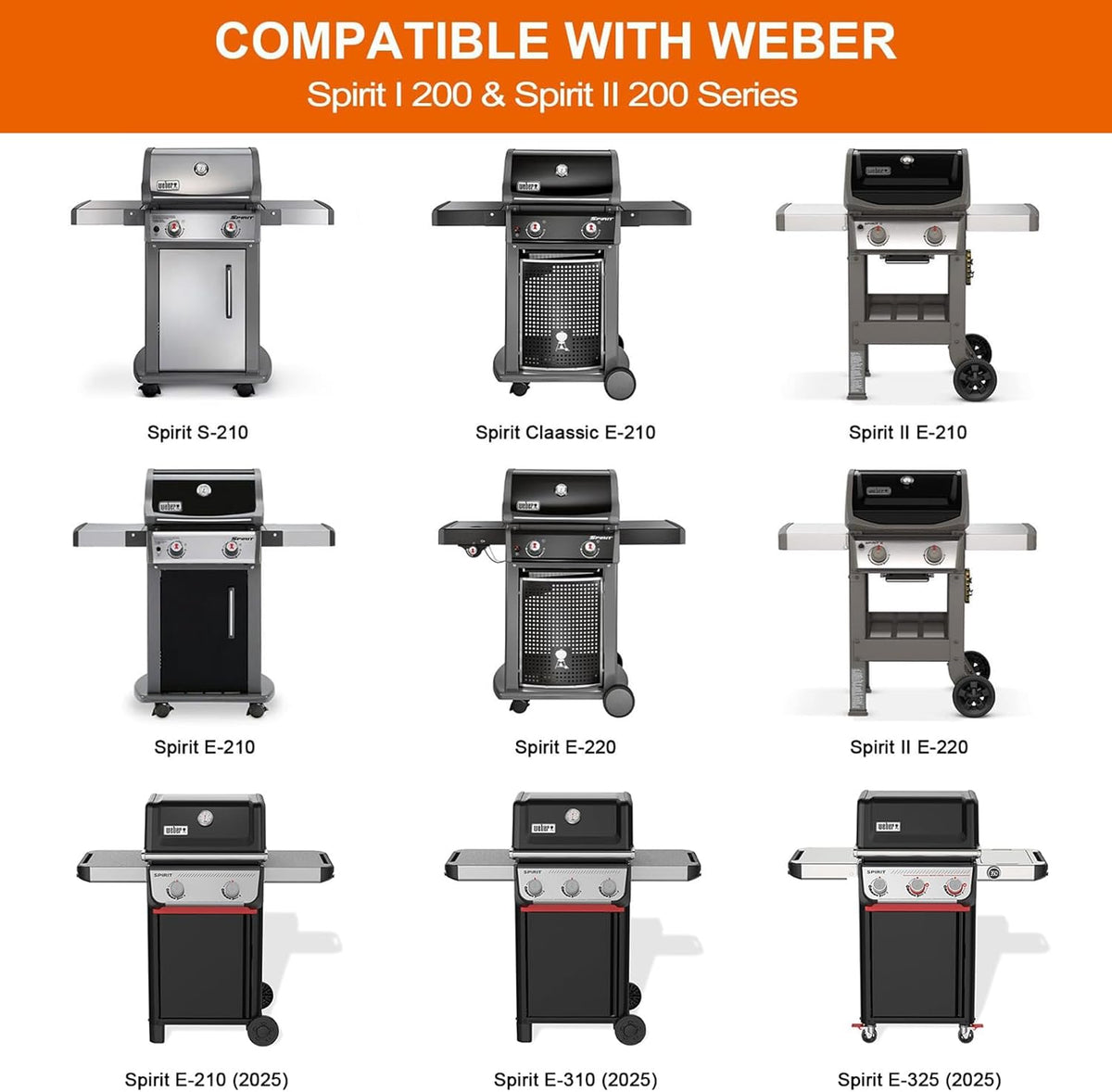 Full-Size Griddle Inserts for Weber Spirit I & II 200 Series Grills, Flat Top Grill Griddle for GS4 Spirit E-210 E-220 S-210 S-220, Rectangular Grill Insert Replacement for 7637 Grates