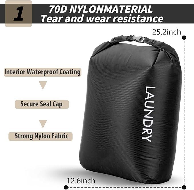 Travel Laundry Bag, Vacuum Compression Dirty Clothes Travel Bag Waterproof Wet Dry Bags Large Capacity Space Saver Bags Reusable Camp Clothes Organizer for Sports College Dorm Laundromat (1 Pcs )Black