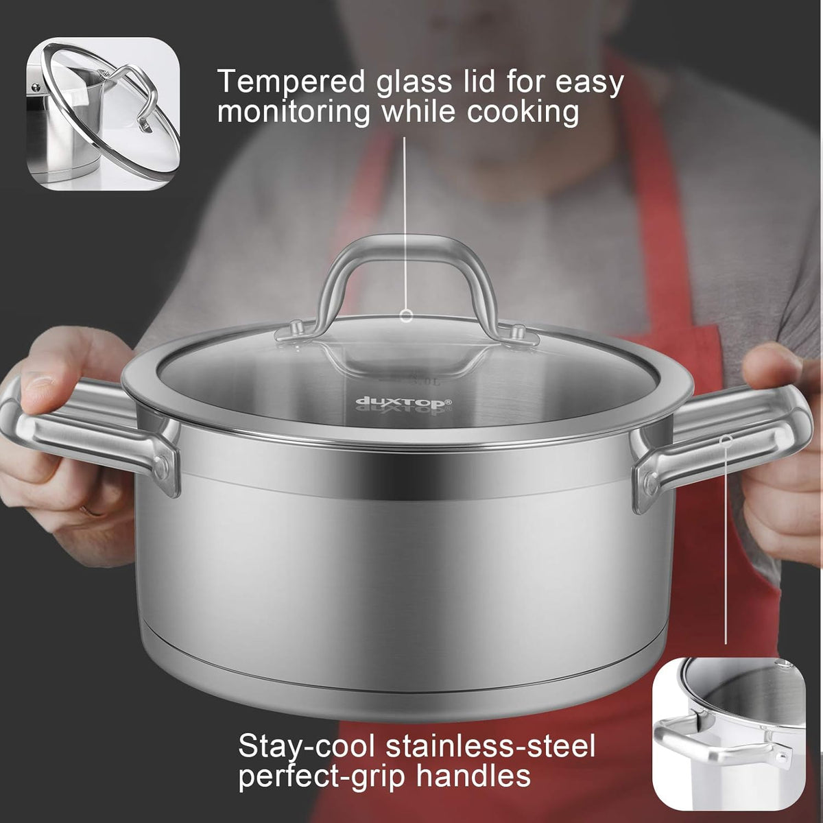 Duxtop Professional Stainless Steel Cookware Induction Ready Impact-bonded Technology (4.2Qt Stockpot)